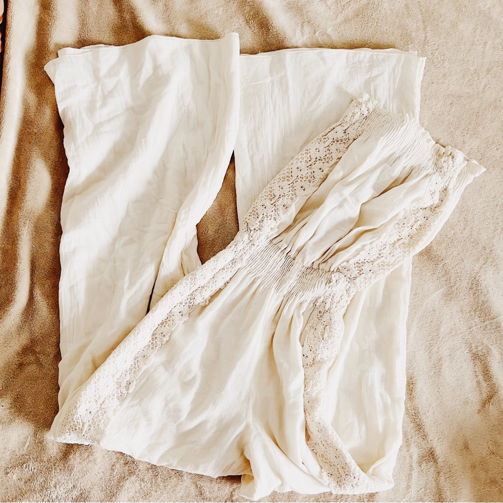 Chelsea & Violet Cream Jumpsuit with Lace Detail